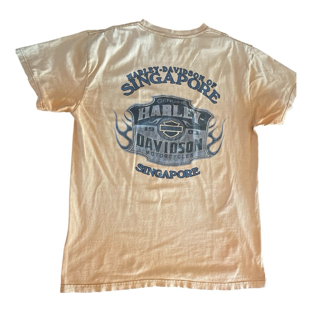 VTG Harley Davidson Tee Shirt Men's Large Singapore 2003 Motorcycle Yellow‎ READ